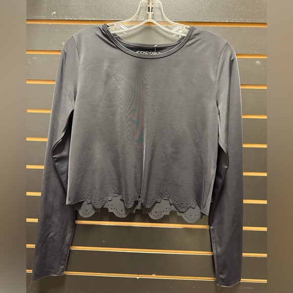 Black Long Sleeve Top with Scalloped Hem - Picture 1 of 3